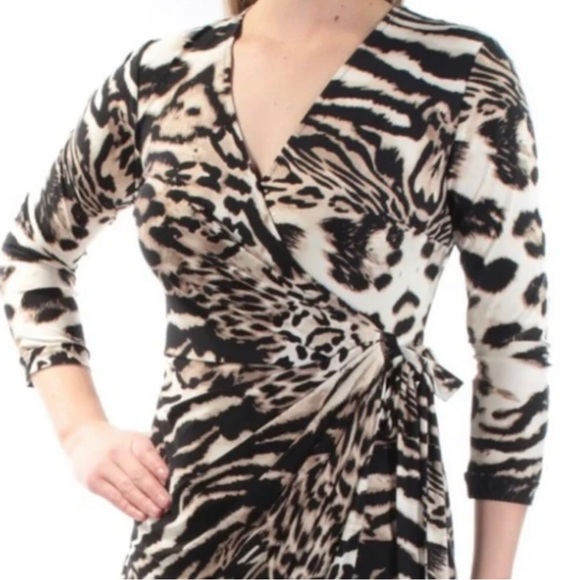 INC Animal Print  Leopard Tiger‎ Zebra Safari Stretch Knit Wrap Dress Sz XS - Picture 5 of 12